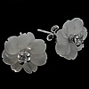 White Shell Earrings, 925 Sterling Silver, with White Shell, Flower, plated, with cubic zirconia 