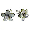 Black Shell Earring, 925 Sterling Silver, with Black Shell, Flower, with cubic zirconia 