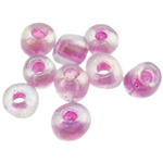 Transparent Color lined Glass Seed Beads, irregular, color-lined & translucent, pink 