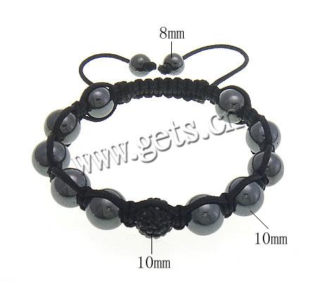 Hematite Woven Ball Bracelets, Waxed Cotton Cord, with Rhinestone Clay Pave Bead & Hematite, adjustable, more colors for choice, 8mm, 10mm, Length:Approx 6-11 Inch, Sold By Strand