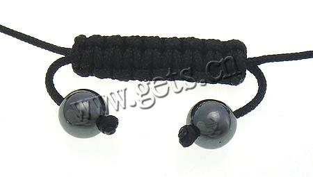 Hematite Woven Ball Bracelets, Waxed Cotton Cord, with Rhinestone Clay Pave Bead & Hematite, adjustable, more colors for choice, 8mm, 10mm, Length:Approx 6-11 Inch, Sold By Strand