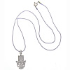 Sterling Silver Jewelry Necklace, 925 Sterling Silver, with Silk, Hamsa, Islamic jewelry & with rhinestone, 0.6mm Approx 16 Inch 
