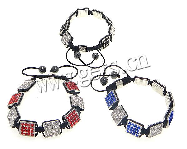Zinc Alloy Woven Ball Bracelets, with Wax Cord & Hematite, handmade, with rhinestone, more colors for choice, 14x14x6.5mm, 8mm, Length:Approx 7-12 Inch, Sold By Strand