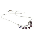 Freshwater Pearl Necklace, with brass chain, with rhinestone & single-strand, black, 6-7mm .5 Inch 