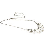 Пресноводные жемчуги Ожерелье, с медные цепи, со стразами & однонитевая, белый, 6-7mm, длина:16.5 дюймовый, продается Strand