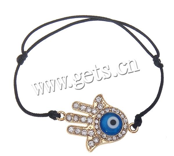 Hamsa Bracelets, Zinc Alloy, with Wax Cord & Lampwork, Hand, plated, Islamic jewelry, more colors for choice, 27x29x5mm, Length:Approx 7-12 Inch, Sold By Strand
