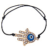 Hamsa Bracelets, Zinc Alloy, with Wax Cord & Lampwork, Hand, plated, Islamic jewelry Approx 7-12 Inch 