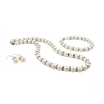 Natural Freshwater Pearl Jewelry Sets, bracelet & earring & necklace, with rhinestone brass spacer, brass clasp, white, 8-9mm .5 Inch,  7.5 Inch 