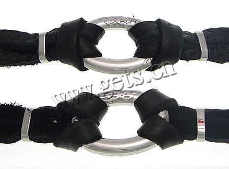 Men Bracelet, Cowhide, with 316 Stainless Steel, different length for choice, black, cadmium free, 30x22.5x4mm, 6mm, Sold By Strand