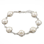 Cultured Freshwater Pearl Brass Bracelet, with Iron, 10-11mm .5 Inch 