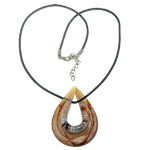 Lampwork Jewelry Necklace, with rubber cord, Teardrop, silver foil Inch 
