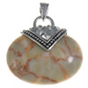 Pendentifs pierres gemmes mixtes , Jaspe d'océan, avec laiton, ovale, Placage de couleur platine, noircir Environ Vendu par PC
