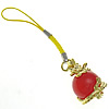 Fashion Mobile Phone Lanyard, Jade Red, with Nylon Cord & Brass, Round, Carved Approx 4.4 Inch 