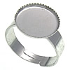 Brass Bezel Ring Base, Flat Round, platinum color plated, adjustable 5mm, Inner Approx US Ring .5 