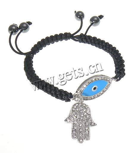 Hamsa Bracelets, Zinc Alloy, with Nylon Cord, Hand, plated, enamel & with rhinestone, more colors for choice, Length:Approx 7-10 Inch, Sold By Strand