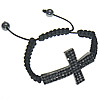 Zinc Alloy Woven Ball Bracelets, with Nylon Cord & Hematite, Cross, handmade, with rhinestone 8mm Approx 6-9 Inch 