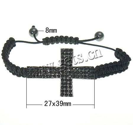 Zinc Alloy Woven Ball Bracelets, with Nylon Cord & Hematite, Cross, handmade, with rhinestone, more colors for choice, 27x39mm, 8mm, Length:Approx 6-9 Inch, Sold By Strand
