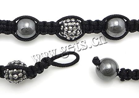 collier woven ball de mode , corde de cire, avec Strass perle de Pave d'argile & Hématite, fait à la main, avec 45 pcs strass, Longueur:Environ 26-27 pouce, Vendu par brin