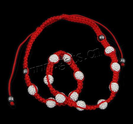 collier woven ball de mode , corde de cire, avec Strass perle de Pave d'argile & Hématite, fait à la main, avec 45 pcs strass, 10mm, 8mm, Longueur:Environ 18-26 pouce, Vendu par brin