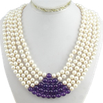 Gemstone Freshwater Pearl Necklace, with Amethyst, brass slide clasp, February Birthstone & , white, 7-8mm, 8-9mm Inch 