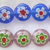 Glass Chevron Beads, Flat Round, with flower pattern 10mm 