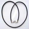 Теплые шнур ожерелья, Шнур из натуральной кожи, латунь Замок-карабин, с 1.5lnch наполнитель цепи, Платиновое покрытие платиновым цвет, черный, 3mm, длина:Приблизительно 17 дюймовый, продается Strand