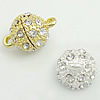 Zinc Alloy Magnetic Clasp, Round, plated, with Mideast rhinestone & single-strand nickel, lead & cadmium free, 12mm 