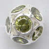 Rhinestone Sterling Silver European Beads, with 925 Sterling Silver, Rondelle, plated, without troll Approx 4.8mm [