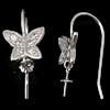 Sterling Silver Earring Drop Component, 925 Sterling Silver, Butterfly, plated, with cubic zirconia 0.8mm, 0.5mm 