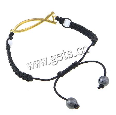 Zinc Alloy Woven Ball Bracelets, with Nylon Cord & Magnetic Hematite & Crystal, Fish, handmade, with rhinestone, 13x47.2mm, 8mm, Length:Approx 7-12 Inch, Sold By Strand