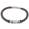 Men Bracelet, PU Leather, with Silicone & Stainless Steel, plated, brown, cadmium free    6.5mm Approx 8.5 Inch 