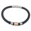 Men Bracelet, PU Leather, with Silicone & Stainless Steel, plated, black, cadmium free   6mm Approx 8.5 Inch 