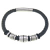 Men Bracelet, PU Leather, with Silicone, stainless steel clasp, plated, black    6mm Approx 8.5 Inch 