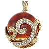Agate Brass Pendants, with Red Agate, Round, with rhinestone Approx 