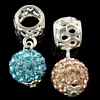 Sterling Silver European Pendants, 925 Sterling Silver, with Rhinestone Clay Pave Bead, Round, with A grade rhinestone Approx 5.2mm 