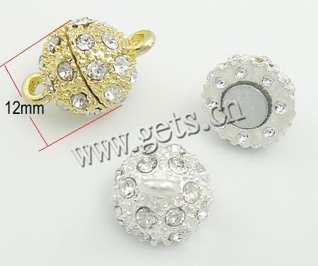 Zinc Alloy Magnetic Clasp, Round, plated, with Mideast rhinestone & single-strand, more colors for choice, nickel, lead & cadmium free, 12mm, Sold By PC