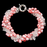Kristall Perlen Armbänder, mit Natürliche kultivierte Süßwasserperlen, 6-7mm, Länge:7.5 ZollInch, verkauft von Strang