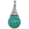 Synthetic Turquoise Pendants, Brass, with turquoise, with rhinestone, green, nickel, lead & cadmium free Approx 