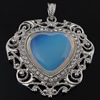 Sea Opal Pendants, with Brass, Heart, silver color plated, with rhinestone, nickel, lead & cadmium free Approx 