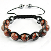 Gemstone Woven Ball Bracelets, Mahogany Obsidian, with Nylon Cord & Hematite, adjustable, 10mm Approx 6-10 Inch 