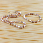Conjunto de joya de perla de agua dulce de latón, pulsera & collar, latón cierre de langosta, 7mm, longitud:16 Inch,  7 Inch, Vendido por Set