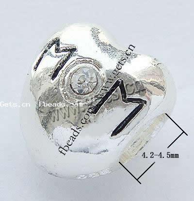Zinc Alloy Message European Beads, Heart, word mom, plated, with letter pattern & without troll Approx 4.2-4.5mm 