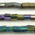 Rocallas de Cristal en 2 Cortados, Rocallas de vidrio, Tubo, chapado, más colores para la opción, 2x3mm, agujero:aproximado 1mm, Vendido por Bolsa