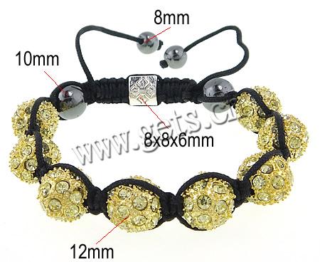 Zinc Alloy Woven Ball Bracelets, with Nylon Cord & Hematite, handmade, with rhinestone, more colors for choice, 12mm,10mm,8mm,8x8x6mm, Length:6~10 Inch, Sold By Strand