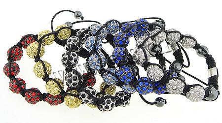 Zinc Alloy Woven Ball Bracelets, with Nylon Cord & Hematite, handmade, with rhinestone, more colors for choice, 12mm,10mm,8mm,8x8x6mm, Length:6~10 Inch, Sold By Strand