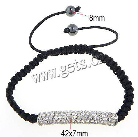 Zinc Alloy Woven Ball Bracelets, with Nylon Cord, handmade, with rhinestone, 42x7mm,8mm, Length:7~9 Inch, Sold By Strand