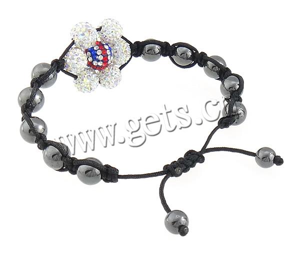 Hematite Woven Ball Bracelets, Nylon Cord, with Rhinestone Clay Pave Bead & Hematite, with 55 pcs rhinestone & with 98 pcs rhinestone & adjustable, more colors for choice, 11mm, 10mm, 9.5mm, Length:Approx 7-11 Inch, Sold By Strand