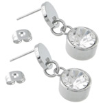 Stainless Steel Drop Earring, with rhinestone, original color  0.8mm 