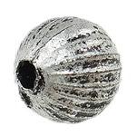 Plating Plastic Beads, Round, antique silver color plated, corrugated 8mm 