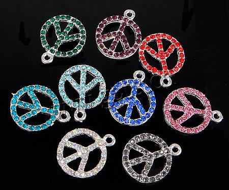 Zinc Alloy Peace Pendants, Peace Logo, plated, Customized & with rhinestone, more colors for choice, 17.5x17.5x1.8mm, Hole:Approx 1.8mm, Sold By PC